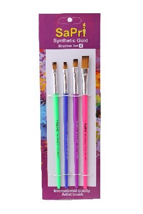 Sapri Set of 4 assorted synthetic Gold Flat brushes 1,2,4,6
